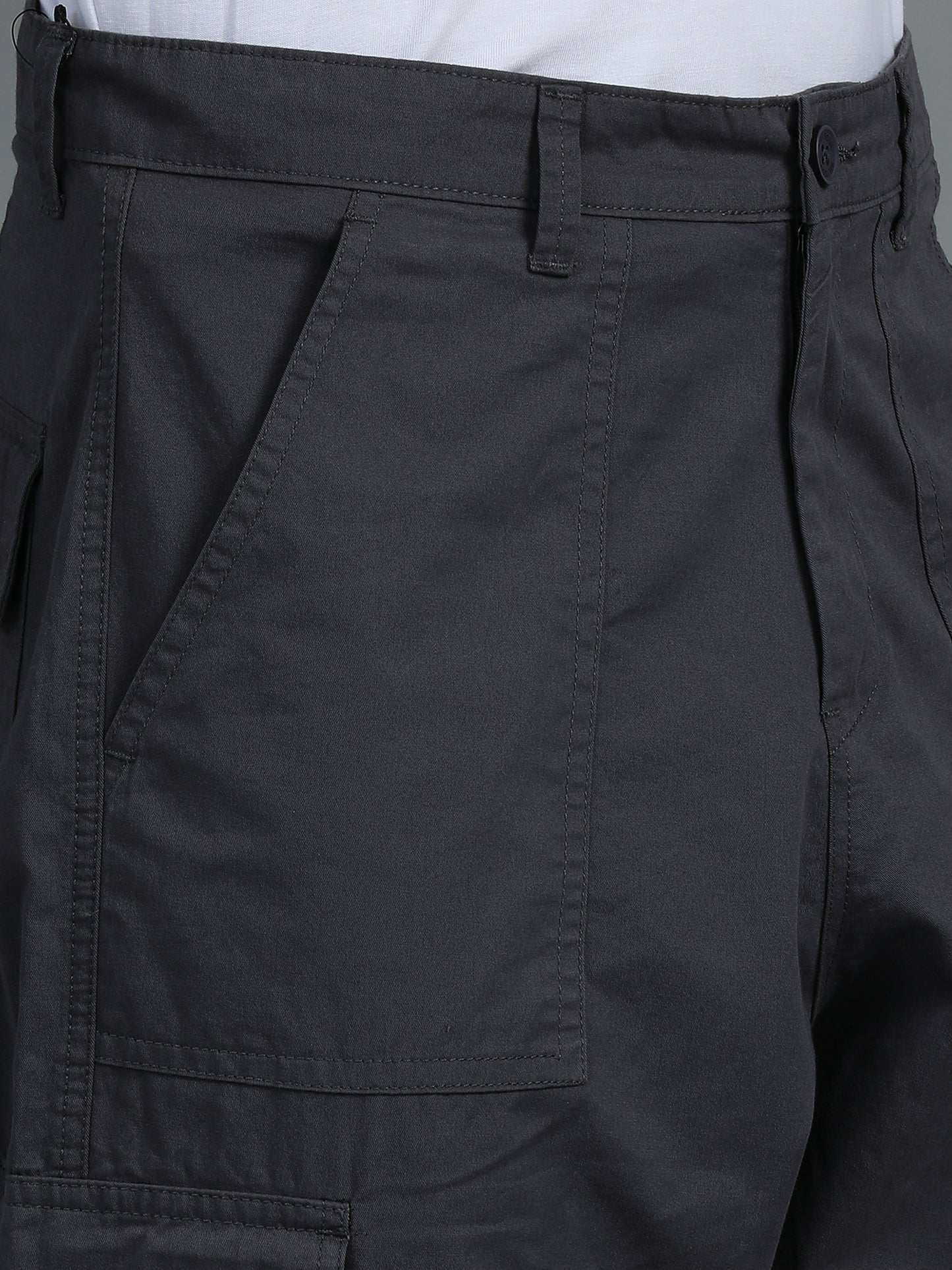 Men 2 Cotton Relaxed Fit Cargo Trousers, Charcoal Grey Black
