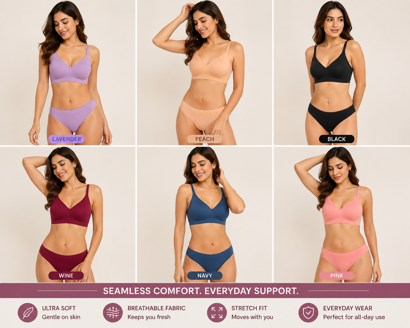 Multicolor Wirefree Non Padded Cotton Elastane Everyday Bra's (Pack of 6)