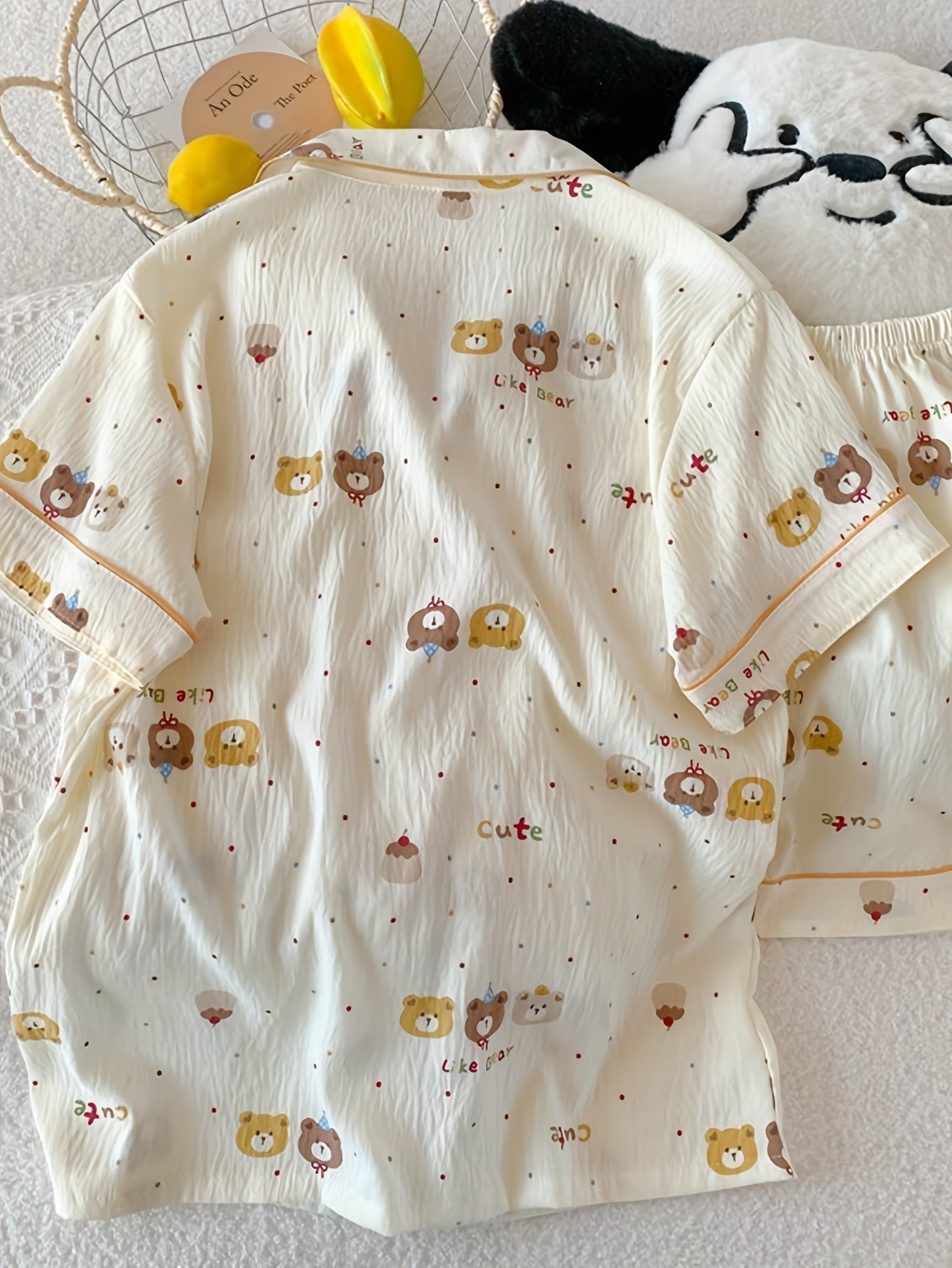 Cute Bear Print Pajama Set β Short Sleeve & Shorts π»β¨