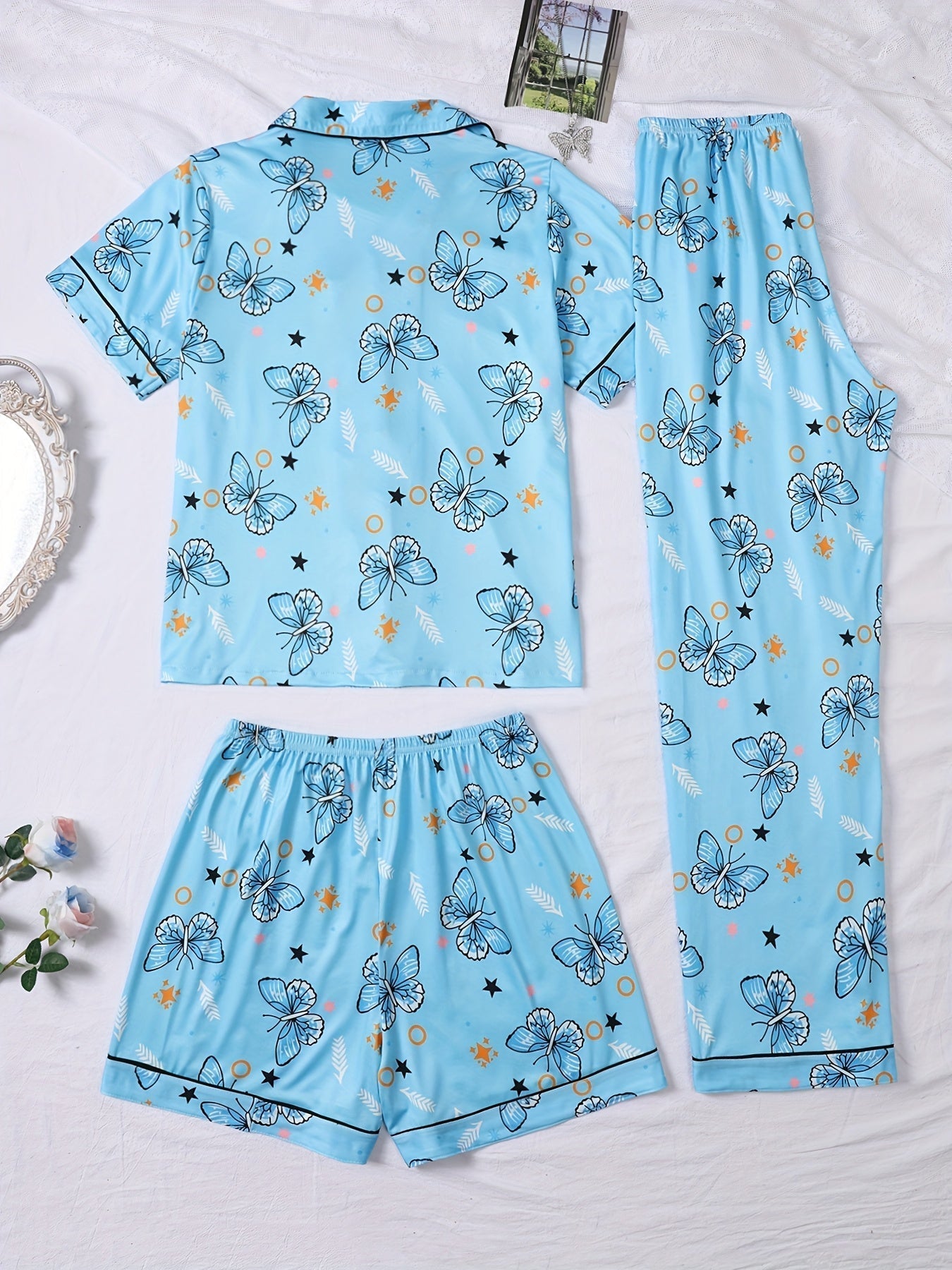 Blue Butterfly Dream Nightwear Set (3-Piece Combo)