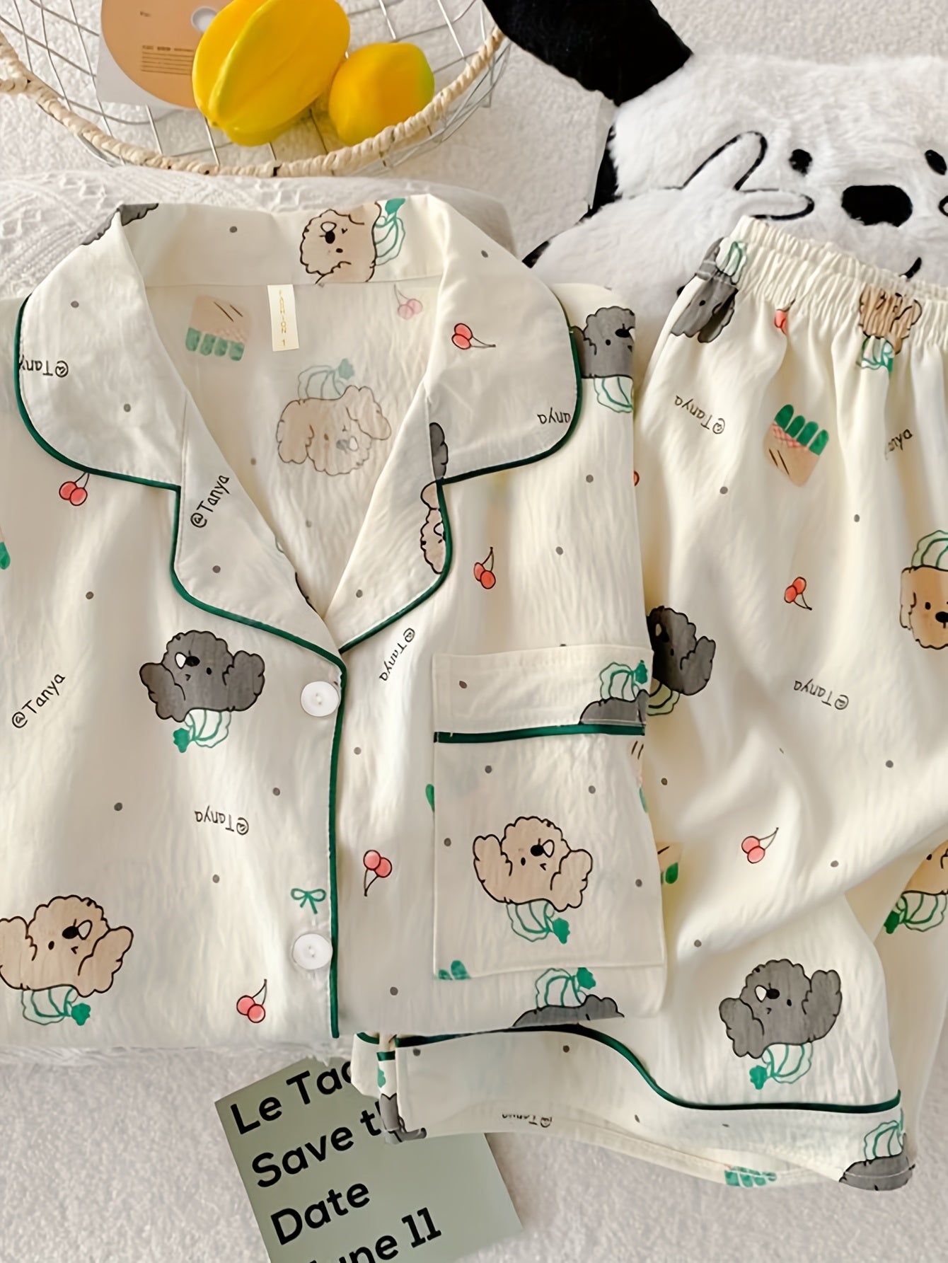 Poodle Puppy Print Pajama Set – Short Sleeve Shirt & Shorts