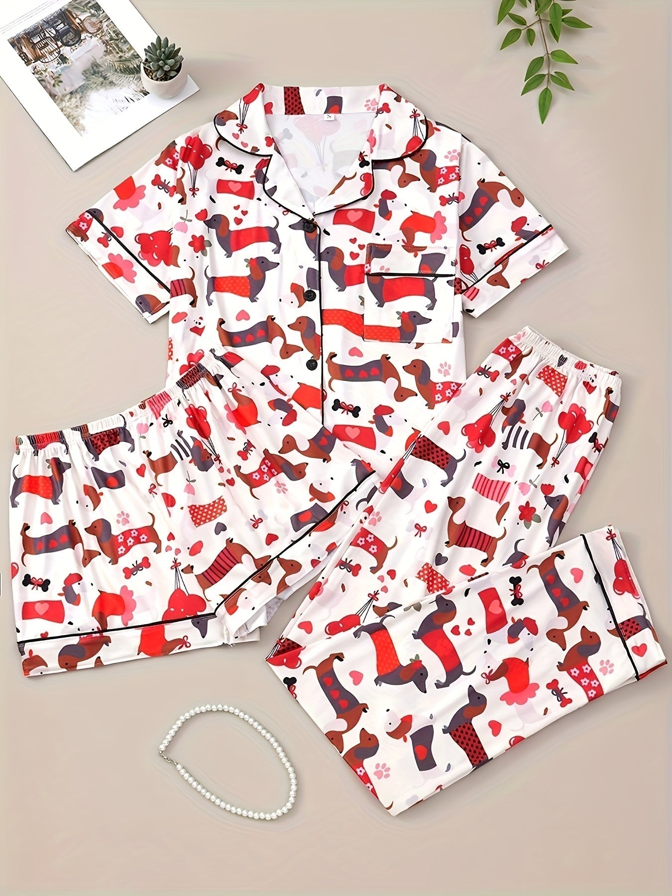 Pawfect Love Dog Print Nightwear Set (3-Piece Combo)