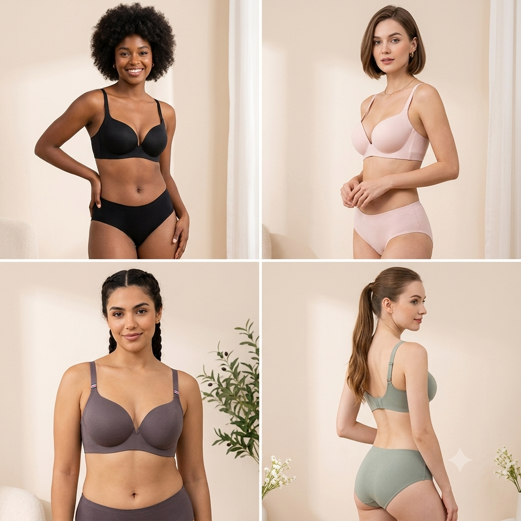 Seamless Multicolor  Everyday Bra Panty Set (Pack of 4)