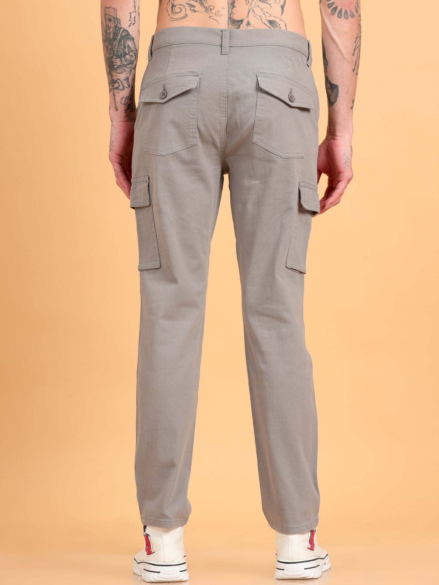 Men 2 Cotton Regular Fit Cargo Trousers, GRAPHITE GREY BROWN