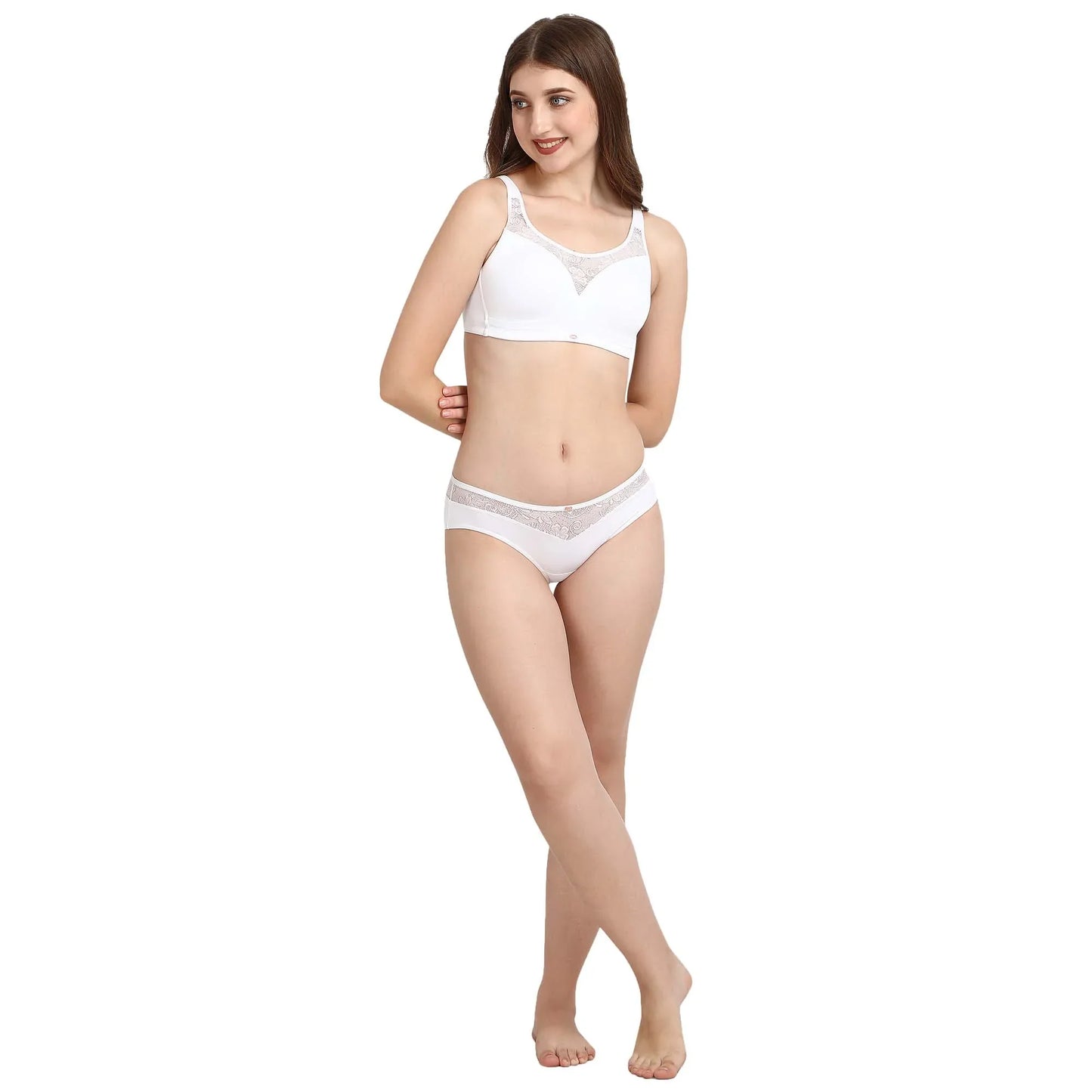 Full Coverage Padded Non Wired Bra With Lace Detailing