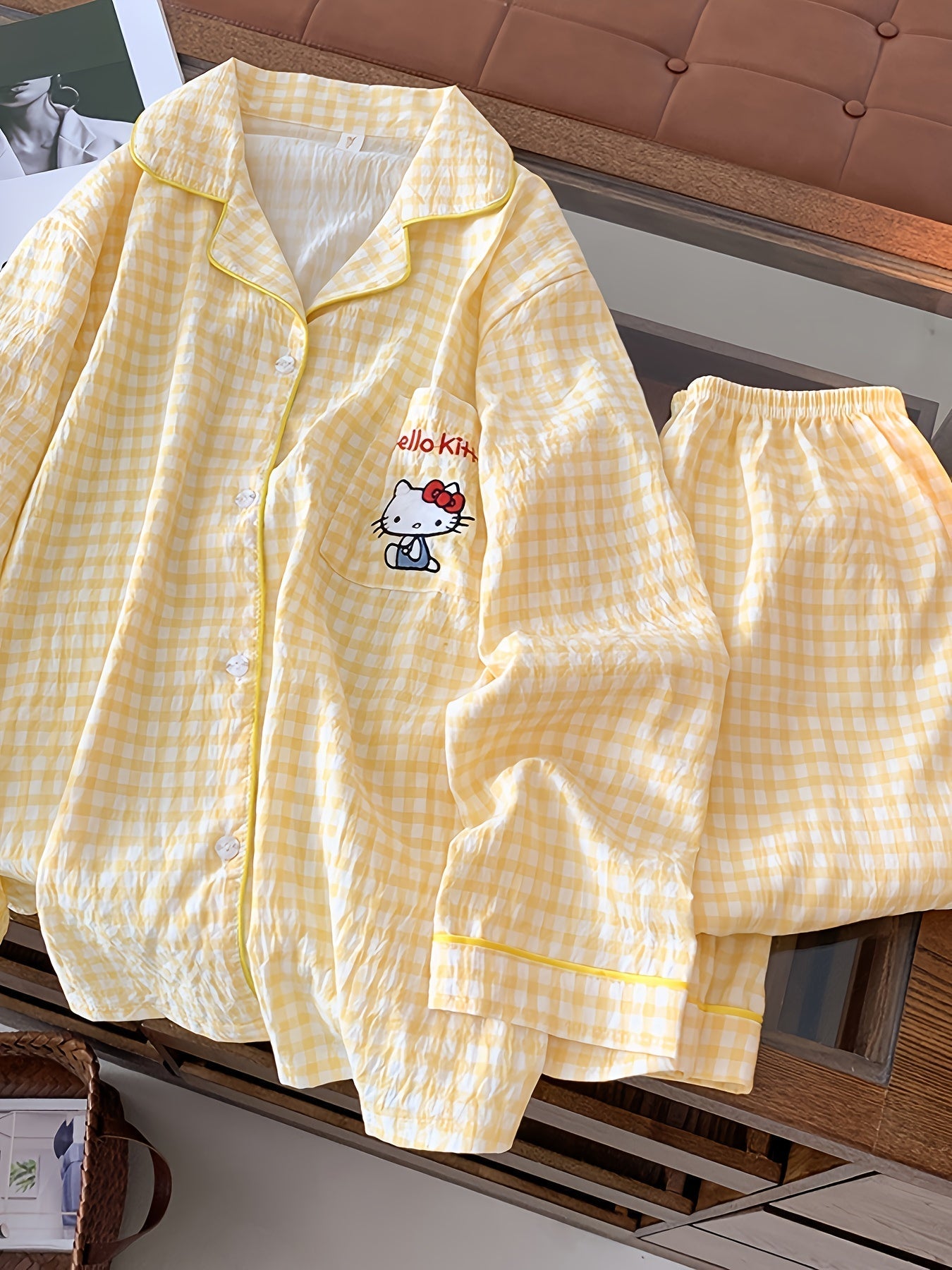 Yellow Gingham Hello Kitty Pajama Set – Shirt & Pants