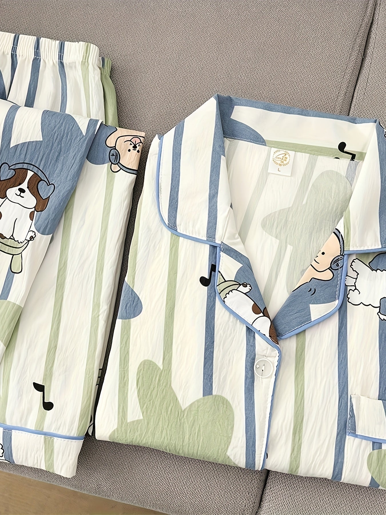 Puppy Print Striped Pajama Set – Shirt & Pants