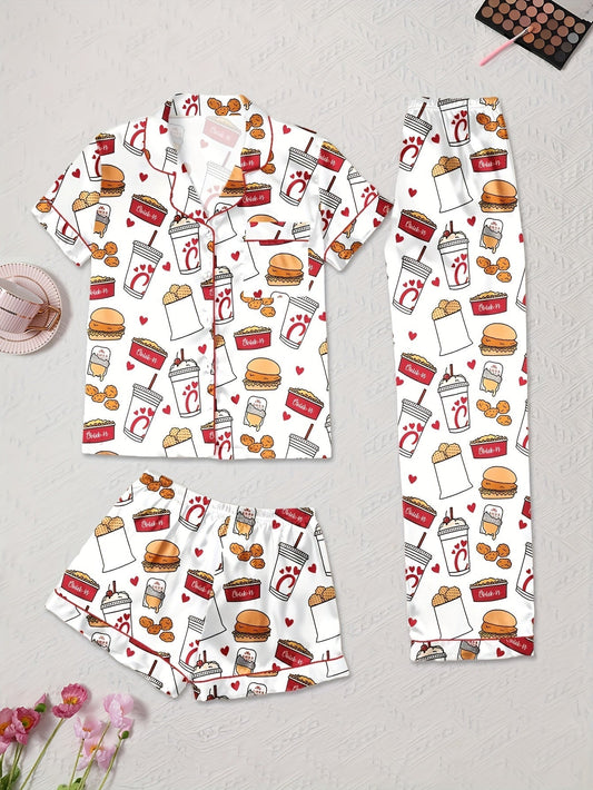 Snack Attack Satin Pajama Set 🍔🥤🍟