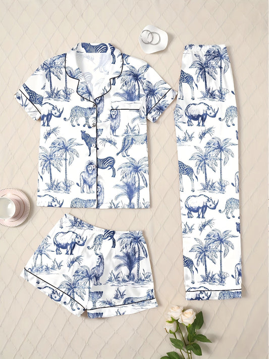 Safari Nights Jungle Print Nightwear Set (3-Piece Combo)