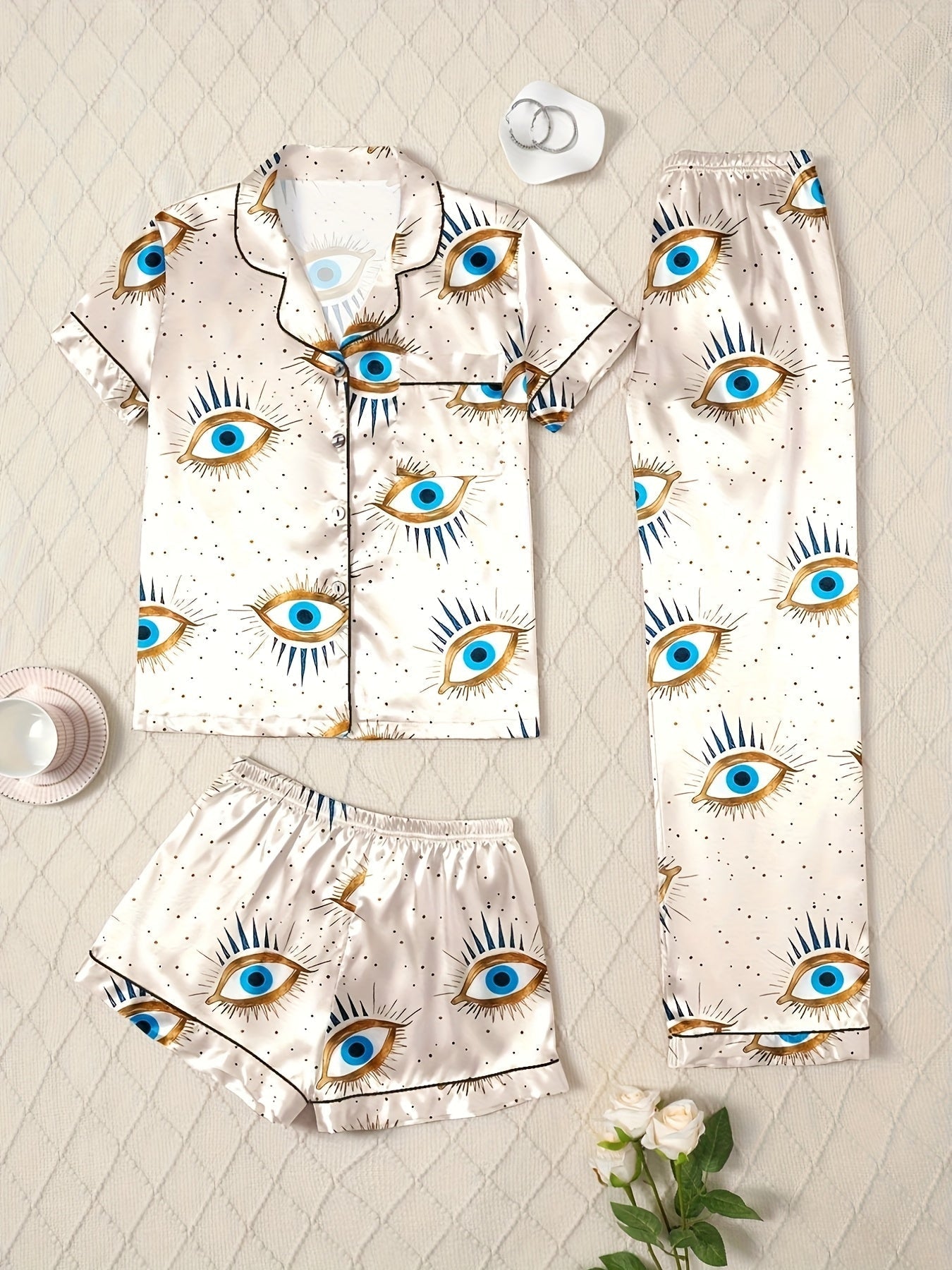 Mystic Eye Printed Nightwear Set (3-Piece Combo)