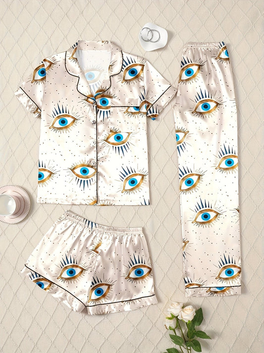 Mystic Eye Printed Nightwear Set (3-Piece Combo)