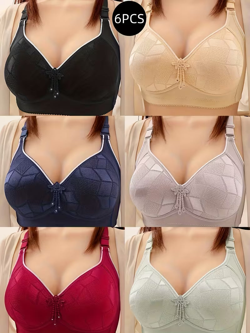 6pcs Wire-Free Push-Up Bra with Full-Coverage Cups - Lift & Shape, Breathable No Underwire Bras Suitable for Daily Wear, Machine Washable Elegant Lingerie
