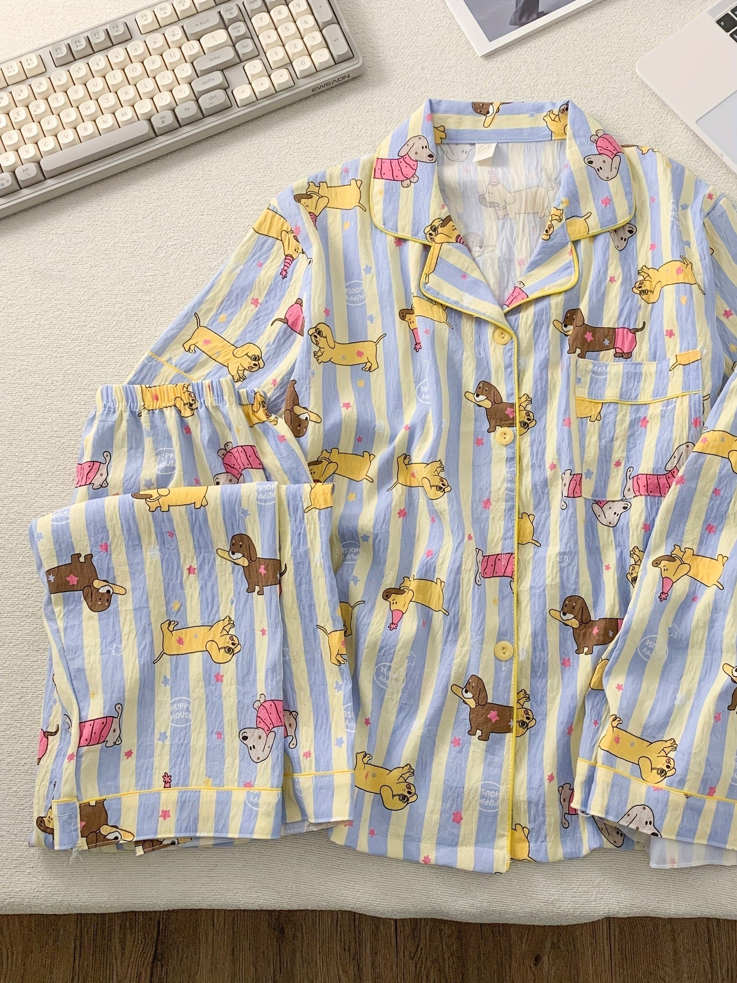 3-in-1 Dachshund Print Pajama Set – Shirt, Shorts & Pants