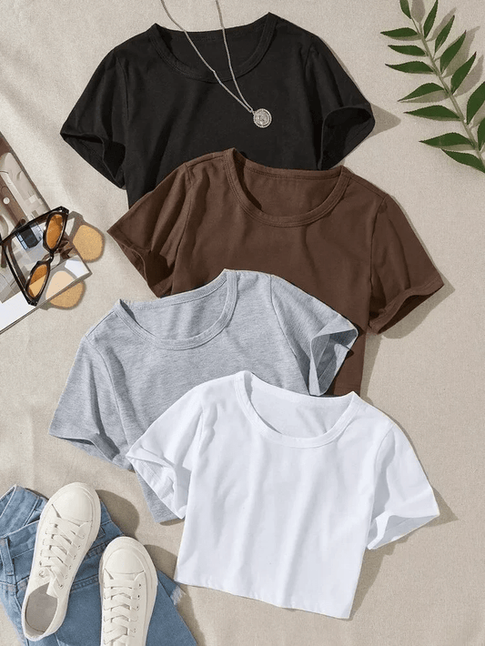 Pack of 4 Solid Ribbed Knit Tee