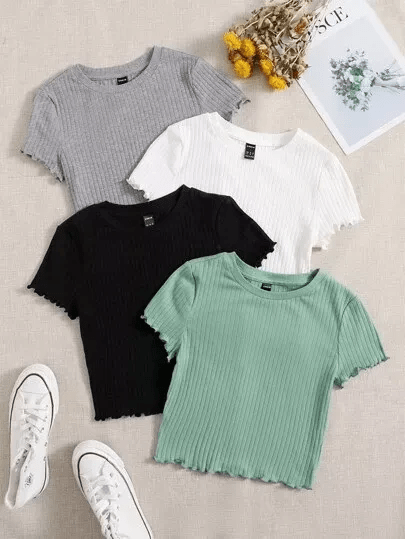 Pack of 4 Solid Ribbed Knit Tees