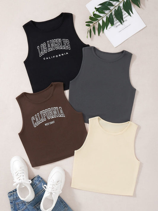 Pack of 4 Solid Ribbed Knit Tees